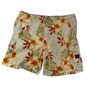 Island Traders Men's Floral Cargo Swim Trunks Board Shorts Mesh Lined Large